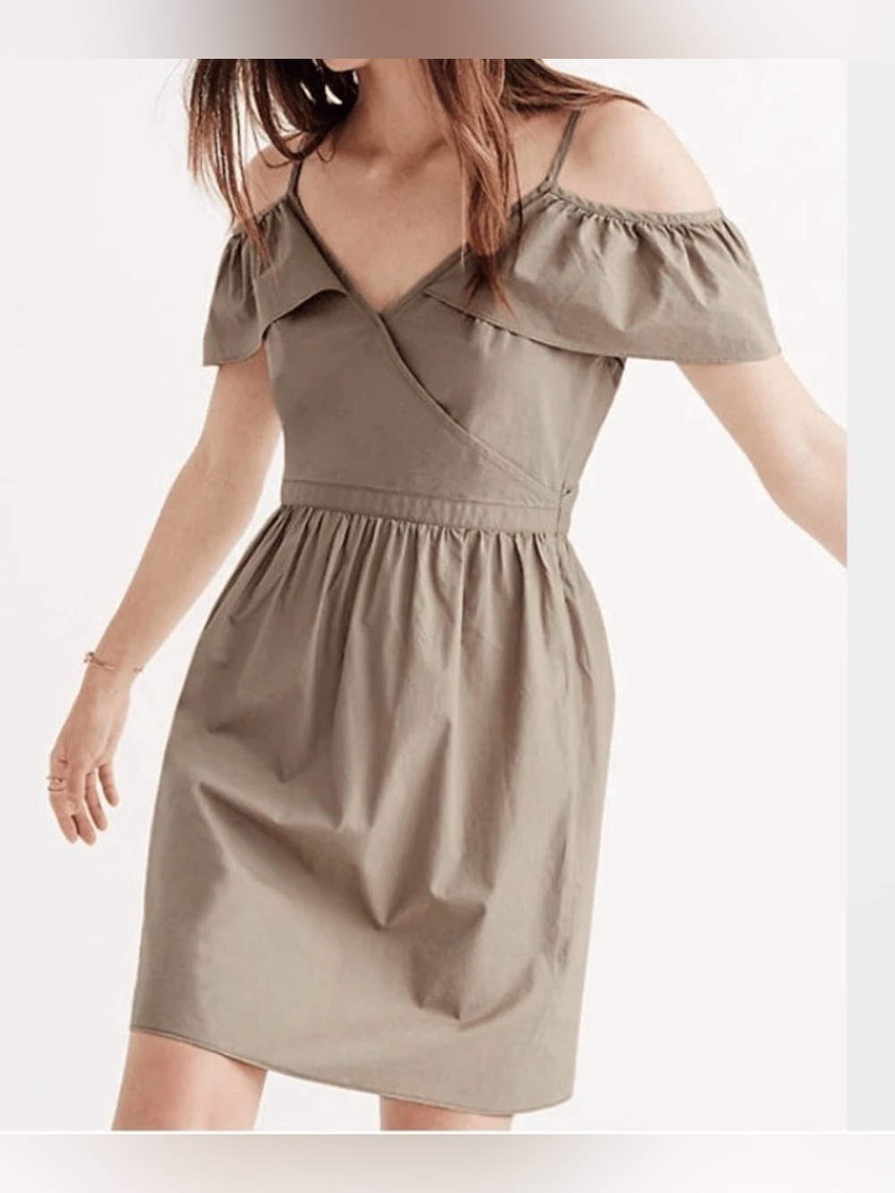 Madewell cold shoulder khaki mini dress, size 0